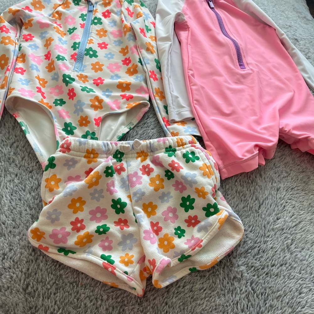 Old Navy Kids Swim Rashguards - Floral and Pink